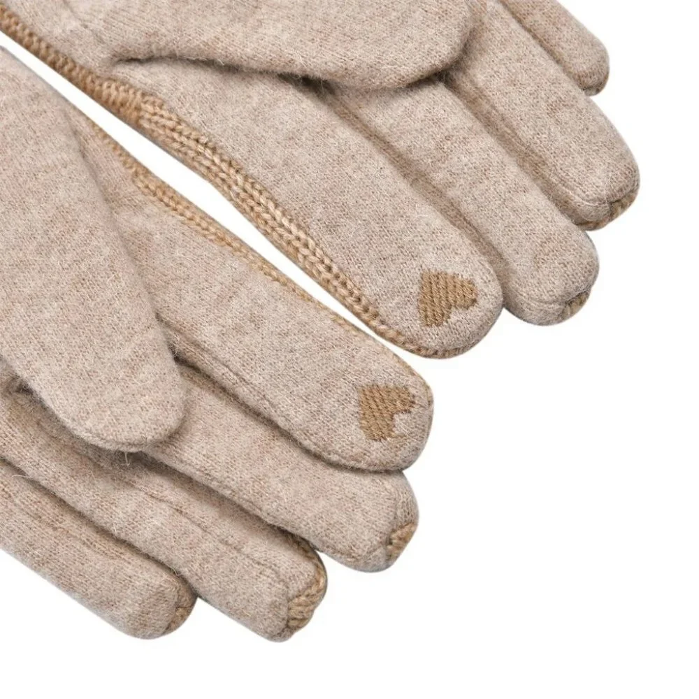 Beige Cashmere Warm Gloves with Faux Fur and Equipped Touch Screen Frien…